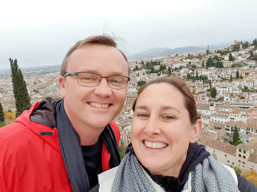 Outside the Alahambra in Granada with the view