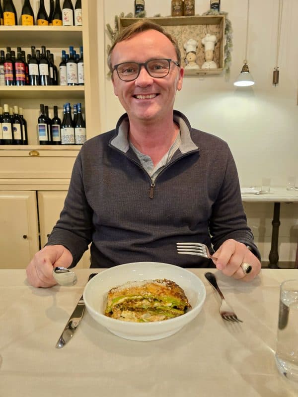 Eating lasagna in Italy