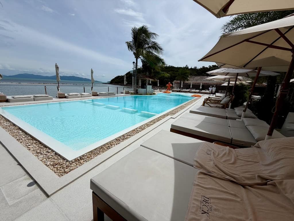 sun loungers at The Deck Beach Club Samui