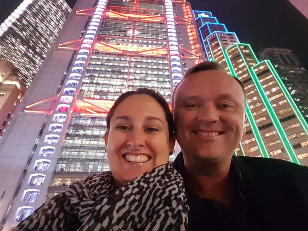 Hong Kong skyscrapers lit up