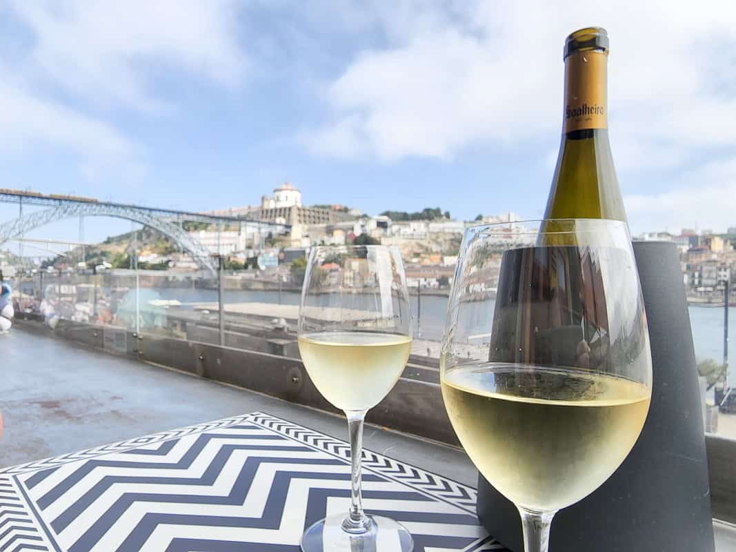 drinking wine in Porto on Ribeira